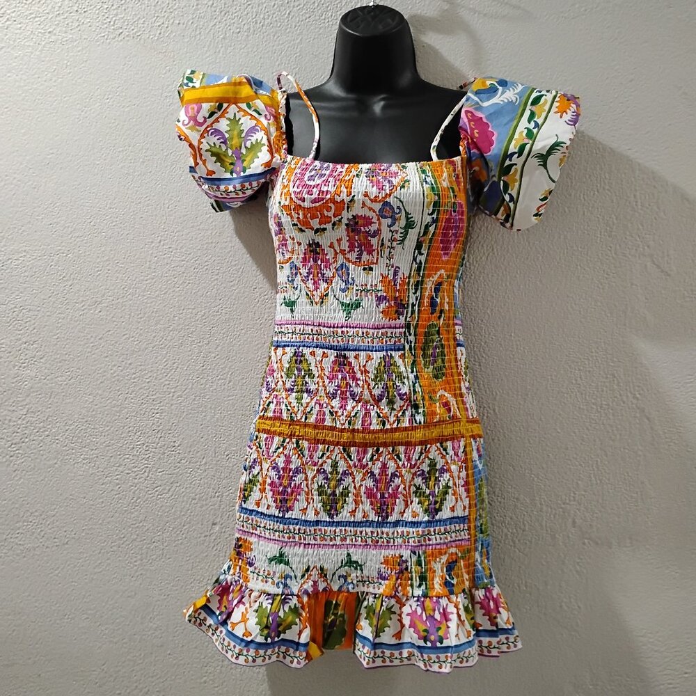 Mango -S- Dress With Puff Sleeves-colorful-mini dress furrowed knitting - Picture 2 of 10